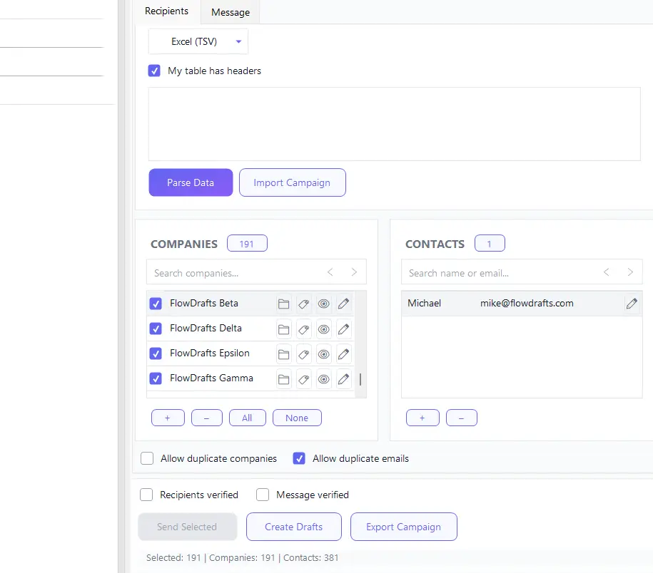 FlowDrafts Add-in Interface